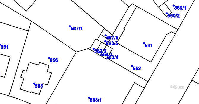 Parcela st. 563/3 v KÚ Veveří, Katastrální mapa