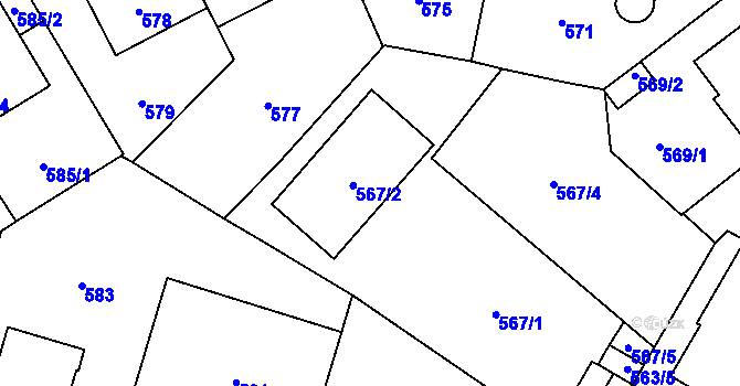 Parcela st. 567/2 v KÚ Veveří, Katastrální mapa