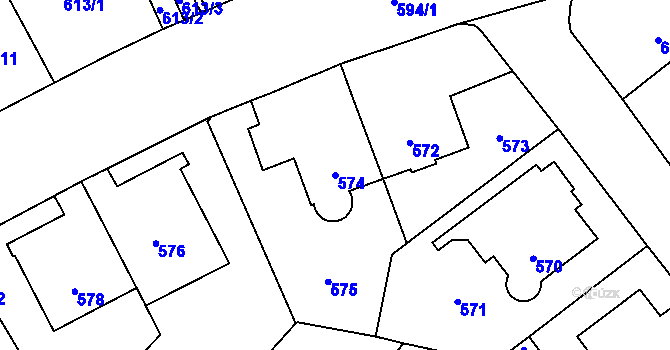 Parcela st. 574 v KÚ Veveří, Katastrální mapa