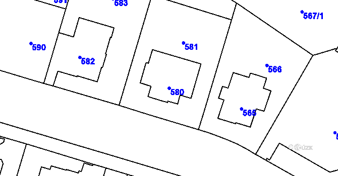 Parcela st. 580 v KÚ Veveří, Katastrální mapa