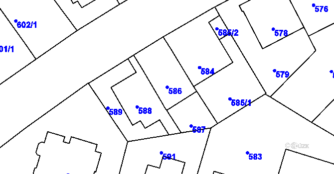 Parcela st. 586 v KÚ Veveří, Katastrální mapa