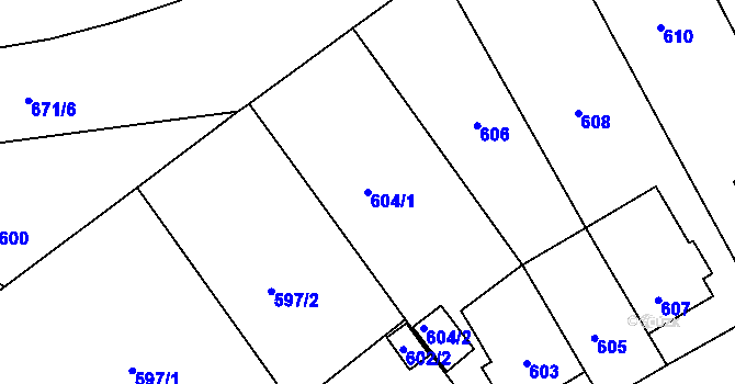 Parcela st. 604/1 v KÚ Veveří, Katastrální mapa