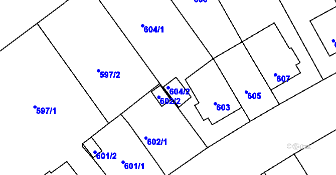 Parcela st. 604/2 v KÚ Veveří, Katastrální mapa