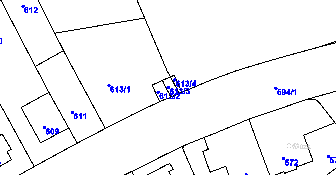 Parcela st. 613/3 v KÚ Veveří, Katastrální mapa