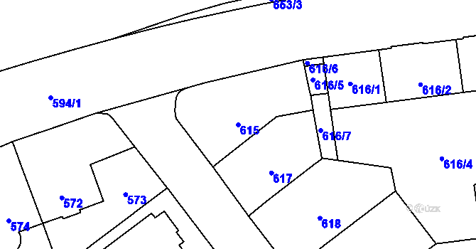 Parcela st. 615 v KÚ Veveří, Katastrální mapa