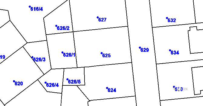 Parcela st. 625 v KÚ Veveří, Katastrální mapa