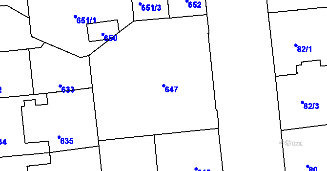 Parcela st. 647 v KÚ Veveří, Katastrální mapa