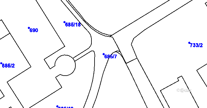 Parcela st. 685/7 v KÚ Veveří, Katastrální mapa