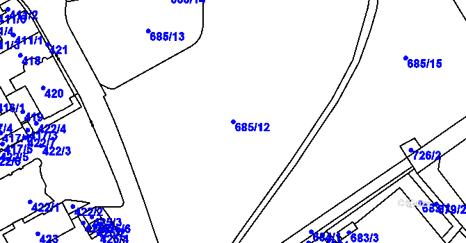 Parcela st. 685/12 v KÚ Veveří, Katastrální mapa
