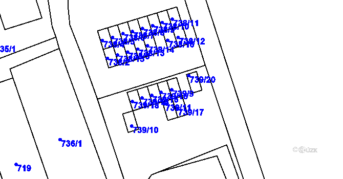 Parcela st. 739/9 v KÚ Veveří, Katastrální mapa