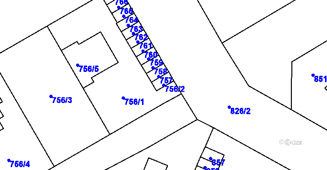 Parcela st. 756/2 v KÚ Veveří, Katastrální mapa