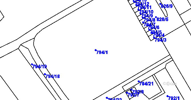 Parcela st. 794/1 v KÚ Veveří, Katastrální mapa