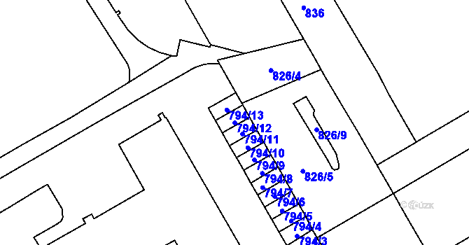 Parcela st. 794/12 v KÚ Veveří, Katastrální mapa