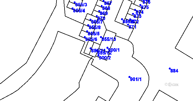 Parcela st. 855/12 v KÚ Veveří, Katastrální mapa