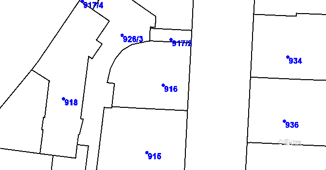Parcela st. 916 v KÚ Veveří, Katastrální mapa