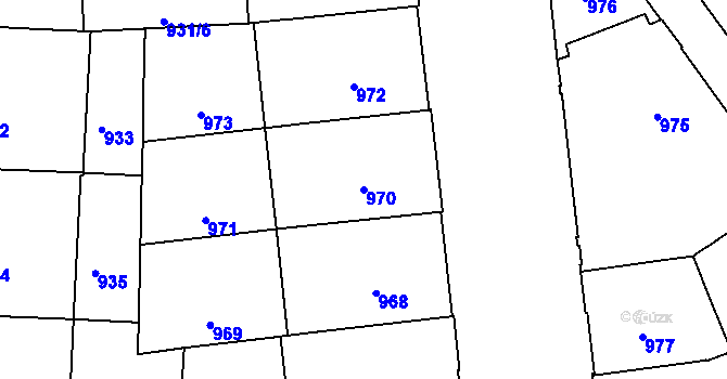 Parcela st. 970 v KÚ Veveří, Katastrální mapa