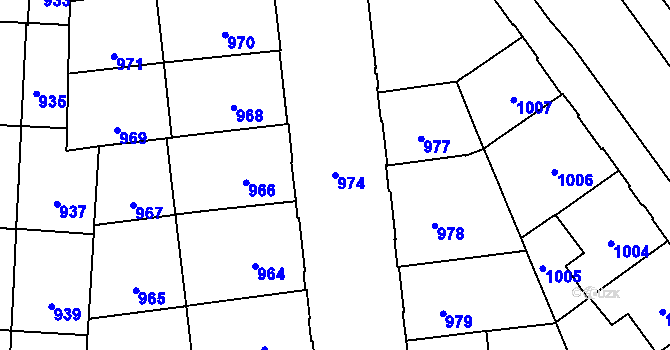 Parcela st. 974 v KÚ Veveří, Katastrální mapa