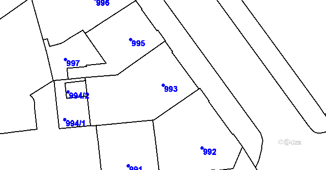 Parcela st. 993 v KÚ Veveří, Katastrální mapa