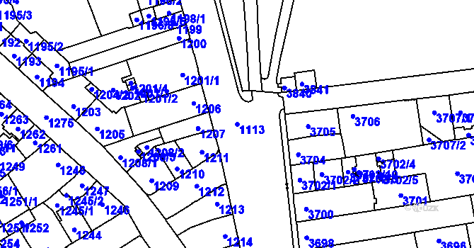 Parcela st. 1113 v KÚ Veveří, Katastrální mapa
