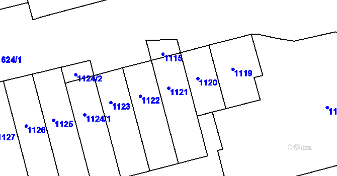 Parcela st. 1121 v KÚ Veveří, Katastrální mapa