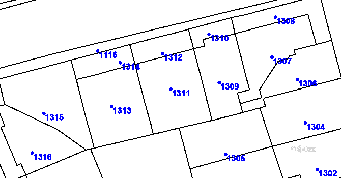 Parcela st. 1311 v KÚ Veveří, Katastrální mapa