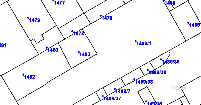 Parcela st. 1484/7 v KÚ Veveří, Katastrální mapa