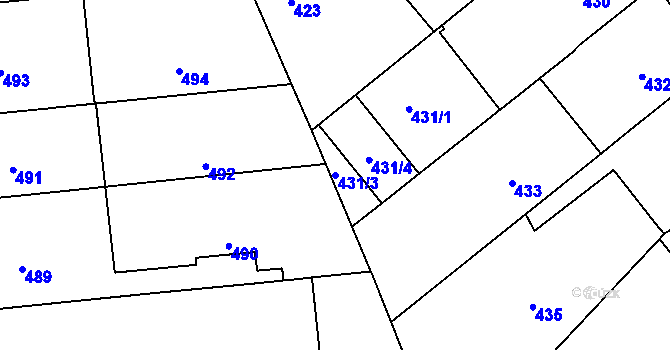 Parcela st. 431/3 v KÚ Veveří, Katastrální mapa