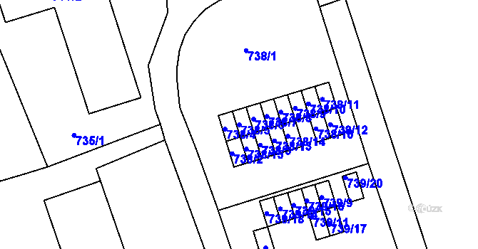 Parcela st. 738/5 v KÚ Veveří, Katastrální mapa