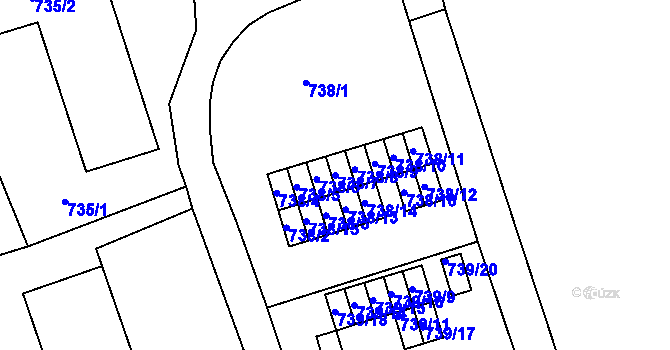 Parcela st. 738/7 v KÚ Veveří, Katastrální mapa