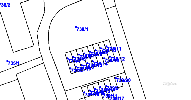Parcela st. 738/9 v KÚ Veveří, Katastrální mapa