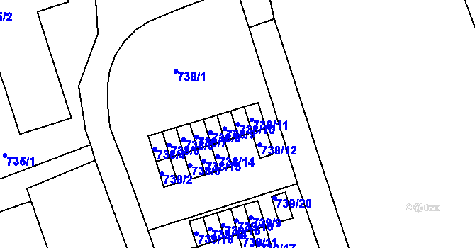Parcela st. 738/10 v KÚ Veveří, Katastrální mapa