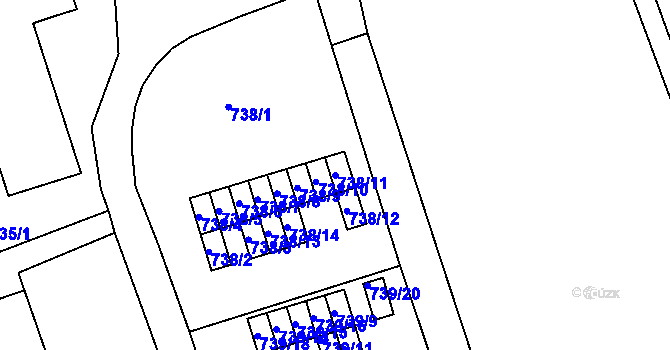 Parcela st. 738/11 v KÚ Veveří, Katastrální mapa