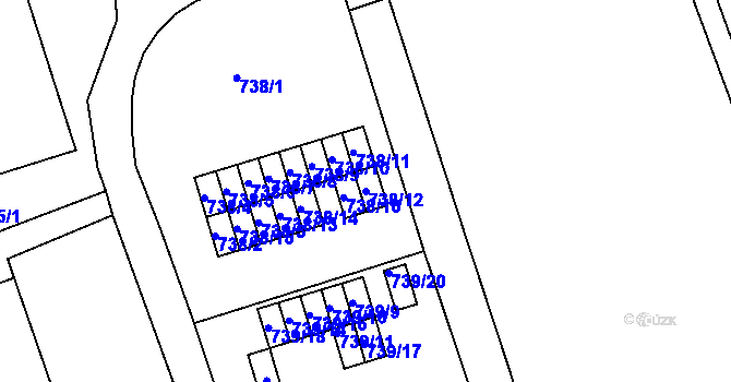 Parcela st. 738/12 v KÚ Veveří, Katastrální mapa