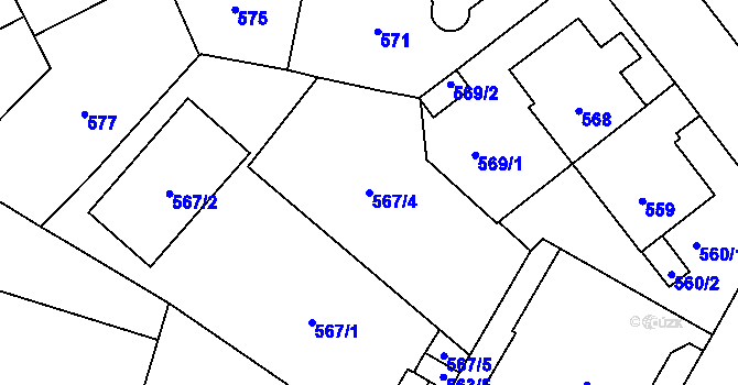 Parcela st. 567/4 v KÚ Veveří, Katastrální mapa