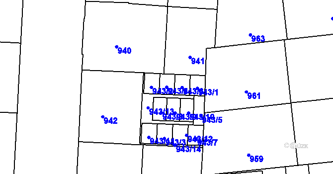 Parcela st. 943/4 v KÚ Veveří, Katastrální mapa