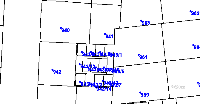 Parcela st. 943/6 v KÚ Veveří, Katastrální mapa