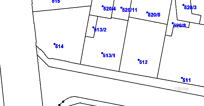 Parcela st. 513/1 v KÚ Veveří, Katastrální mapa