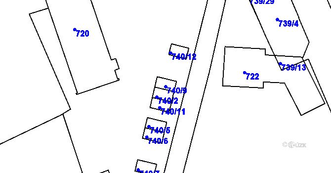Parcela st. 740/9 v KÚ Veveří, Katastrální mapa