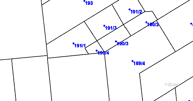 Parcela st. 190/4 v KÚ Veveří, Katastrální mapa