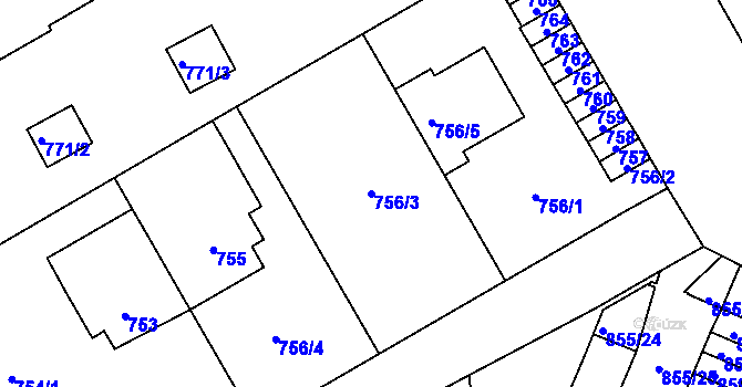 Parcela st. 756/3 v KÚ Veveří, Katastrální mapa