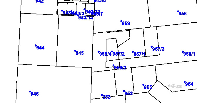 Parcela st. 956/4 v KÚ Veveří, Katastrální mapa