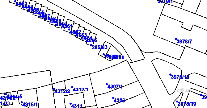 Parcela st. 285/90 v KÚ Žabovřesky, Katastrální mapa