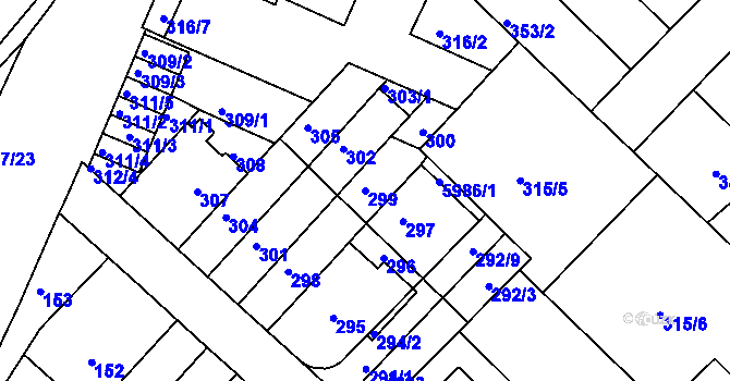 Parcela st. 299 v KÚ Žabovřesky, Katastrální mapa