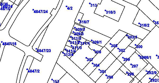 Parcela st. 311/1 v KÚ Žabovřesky, Katastrální mapa