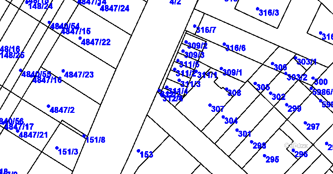 Parcela st. 311/4 v KÚ Žabovřesky, Katastrální mapa