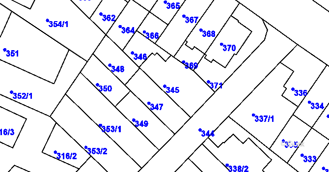 Parcela st. 345 v KÚ Žabovřesky, Katastrální mapa