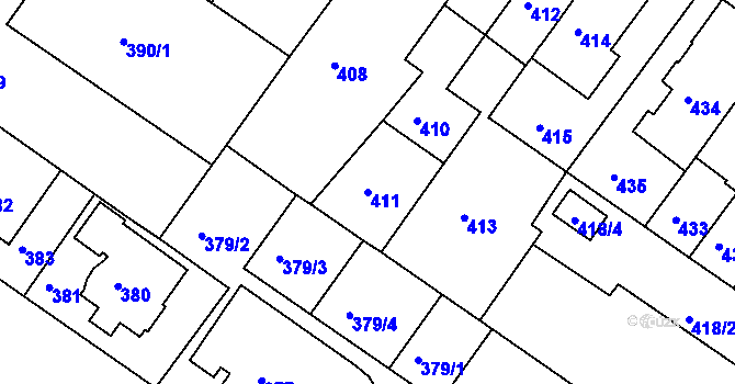 Parcela st. 411 v KÚ Žabovřesky, Katastrální mapa