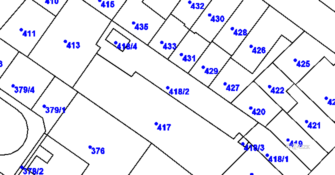 Parcela st. 418/2 v KÚ Žabovřesky, Katastrální mapa
