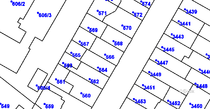 Parcela st. 566 v KÚ Žabovřesky, Katastrální mapa