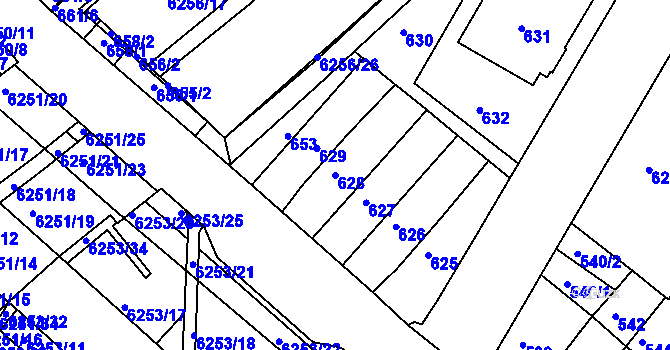 Parcela st. 628 v KÚ Žabovřesky, Katastrální mapa